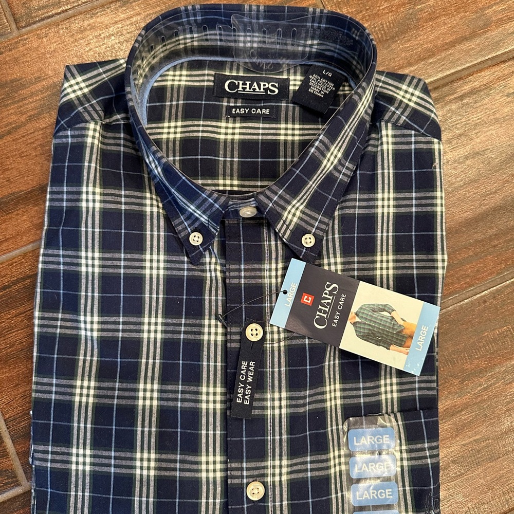 Chaps Men's Blue and White Plaid Button Down Shirt